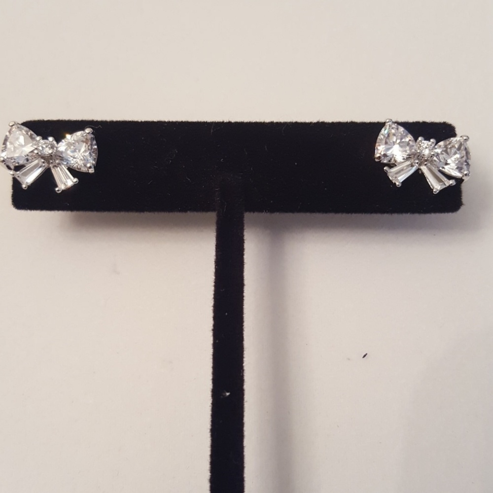 925 Sterling Silver diamond simulant bow earrings